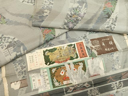 平和屋着物●都喜ヱ門　本場大島紬　白大島　一元7マルキ　総絣　風景草花文　藤絹織物謹製　証紙付き　正絹　逸品　未使用　AABH3119ph