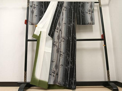 平和屋着物●上質な小紋　笹竹文　暈し染め　正絹　逸品　AABH3122ph