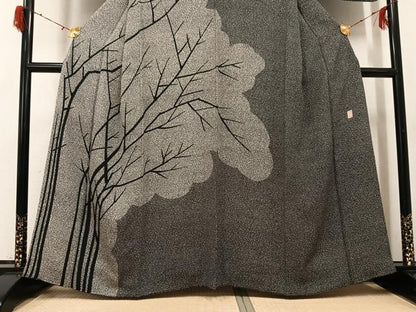 平和屋着物●二代目 川村久太郎　訪問着　樹林文　黒地　正絹　逸品　AABH3123ph