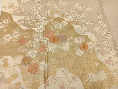 平和屋着物●豪華色留袖　友禅　駒刺繍　松竹梅風景文　金彩　やまと誂製　正絹　逸品　AABH3128ph