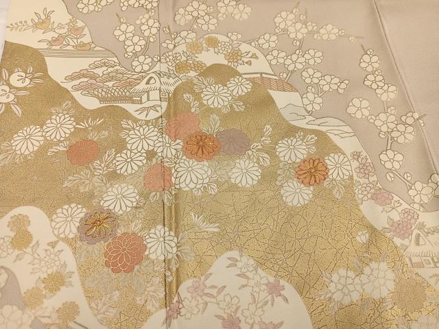 平和屋着物●豪華色留袖　友禅　駒刺繍　松竹梅風景文　金彩　やまと誂製　正絹　逸品　AABH3128ph
