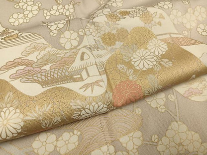 平和屋着物●豪華色留袖　友禅　駒刺繍　松竹梅風景文　金彩　やまと誂製　正絹　逸品　AABH3128ph