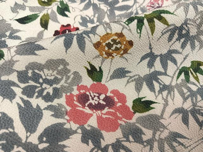 平和屋着物●上質な小紋　型染め　草花文　鬼しぼ縮緬　正絹　逸品　未使用　AABH3129ph