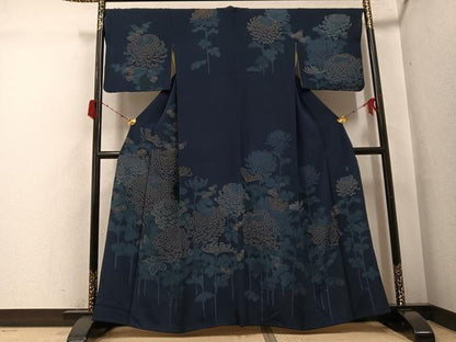 平和屋着物●訪問着　作家物　正道　藍　菊　金彩　正絹　逸品　AABH3131ph