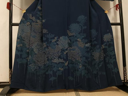 平和屋着物●訪問着　作家物　正道　藍　菊　金彩　正絹　逸品　AABH3131ph