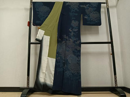 平和屋着物●訪問着　作家物　正道　藍　菊　金彩　正絹　逸品　AABH3131ph