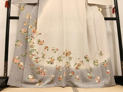 平和屋着物●訪問着　草花文　暈し染め　鬼しぼ縮緬　正絹　逸品　AABH3133ph