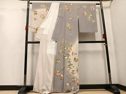 平和屋着物●訪問着　草花文　暈し染め　鬼しぼ縮緬　正絹　逸品　AABH3133ph