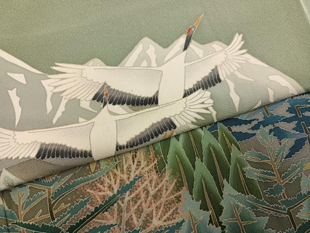 平和屋着物●本加賀友禅作家　西尾翆峰　色留袖　遠山群れ鶴樹林文　暈し染め　正絹　逸品　未使用　AABH3138ph