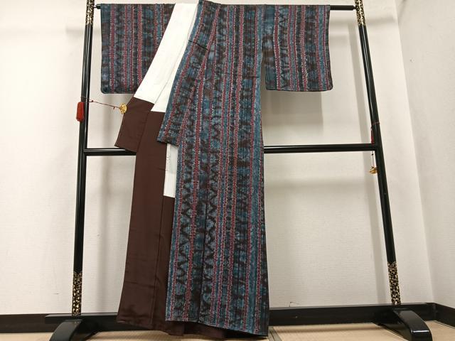 平和屋着物●上質な小紋　絞り　間道　正絹　逸品　未使用　AABH3139ph