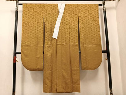 平和屋着物●振袖用長襦袢　無双仕立て　花地紋　黄橡色　洗える着物　AABH3140ph