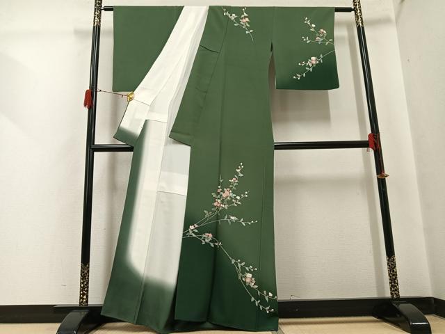 平和屋着物●訪問着　友禅　作家物　峰山　枝花文　暈し染め　正絹　逸品　AABH0772fy 平和屋着物○訪問着 友禅 作家物 鴛鴦枝花文 暈し染め