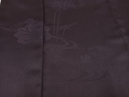 平和屋着物●豪華色留袖　流水花文　色無地　紫黒色　正絹　逸品　AABH3151ph