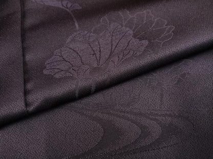 平和屋着物●豪華色留袖　流水花文　色無地　紫黒色　正絹　逸品　AABH3151ph
