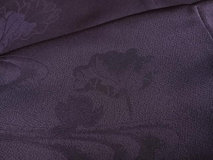 平和屋着物●豪華色留袖　流水花文　色無地　紫黒色　正絹　逸品　AABH3151ph