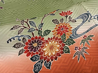 平和屋着物●豪華振袖　型染め　流水草花文　暈し染め　正絹　逸品　AABH3153ph