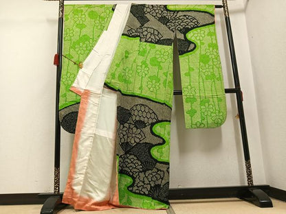 平和屋着物●豪華振袖　絞り　扇面吉祥花文　正絹　逸品　AABH3154ph