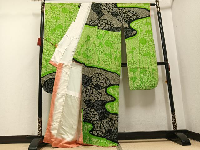 平和屋着物●豪華振袖　絞り　扇面吉祥花文　正絹　逸品　AABH3154ph