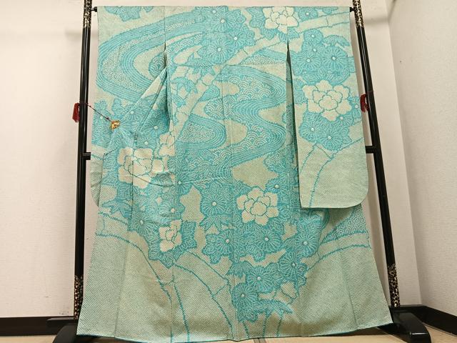 平和屋着物●豪華振袖　絞り　流水吉祥草花文　正絹　逸品　AABH3157ph