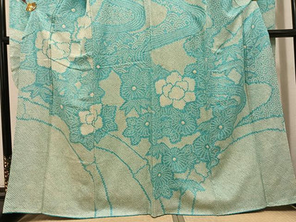 平和屋着物●豪華振袖　絞り　流水吉祥草花文　正絹　逸品　AABH3157ph