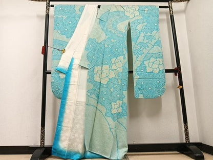 平和屋着物●豪華振袖　絞り　流水吉祥草花文　正絹　逸品　AABH3157ph