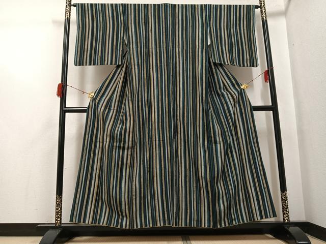 平和屋着物●上質な小紋　紬地　ろうけつ染　間道　正絹　逸品　AABH3159ph