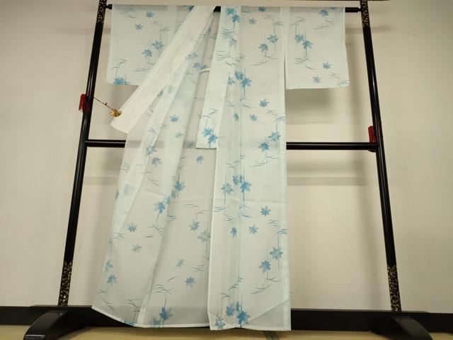 平和屋着物＊夏物 小紋 絽 舞葉文 洗える着物 AABH3164jd
