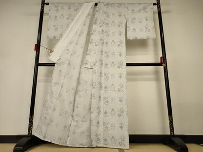 平和屋着物＊夏物　小紋　紗　草花文　洗える着物　AABH3165jd