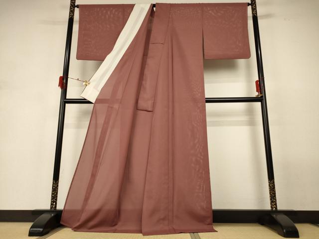 平和屋着物＊夏物 色無地 絽 赭色 洗える着物 AABH3176jd