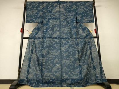 平和屋着物＊夏物 小紋 絽 流水花文 洗える着物 AABH3177jd