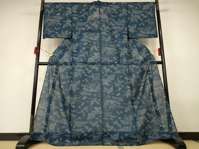 平和屋着物＊夏物 小紋 絽 流水花文 洗える着物 AABH3177jd