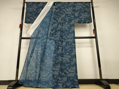 平和屋着物＊夏物 小紋 絽 流水花文 洗える着物 AABH3177jd