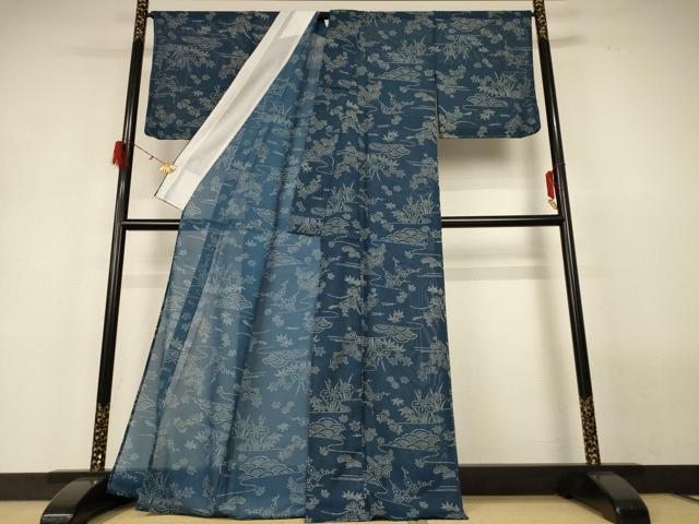平和屋着物＊夏物 小紋 絽 流水花文 洗える着物 AABH3177jd