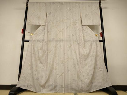 平和屋着物＊夏物　小紋　紗　麻の葉花文　洗える着物　AABH3179jd