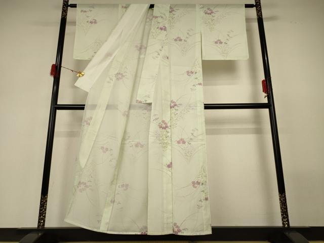 平和屋着物＊夏物 小紋 絽 草花文 洗える着物 未使用 AABH3181jd