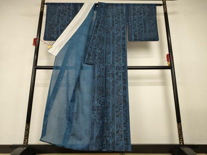 平和屋着物＊夏物 小紋 絽 雪輪花間道 洗える着物 AABH3190jd
