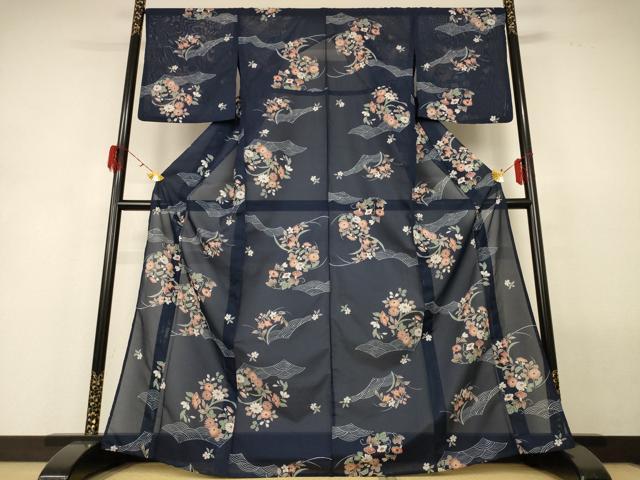 平和屋着物＊夏物　小紋　絽　草花文　洗える着物　AABH3192jd 平和屋着物＊夏物 小紋 絽 草花文 洗える着物 AABH3192jd