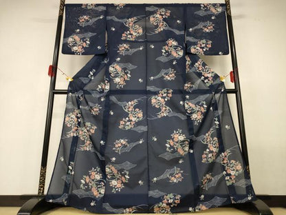 平和屋着物＊夏物 小紋 絽 草花文 洗える着物 AABH3192jd