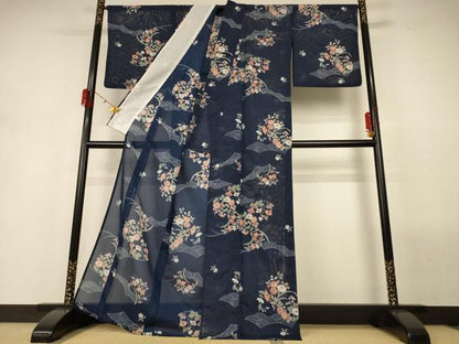 平和屋着物＊夏物 小紋 絽 草花文 洗える着物 AABH3192jd