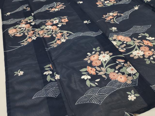 平和屋着物＊夏物　小紋　絽　草花文　洗える着物　AABH3192jd 平和屋着物＊夏物 小紋 絽 草花文 洗える着物 AABH3192jd
