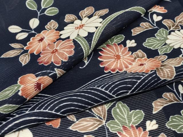 平和屋着物＊夏物　小紋　絽　草花文　洗える着物　AABH3192jd 平和屋着物＊夏物 小紋 絽 草花文 洗える着物 AABH3192jd