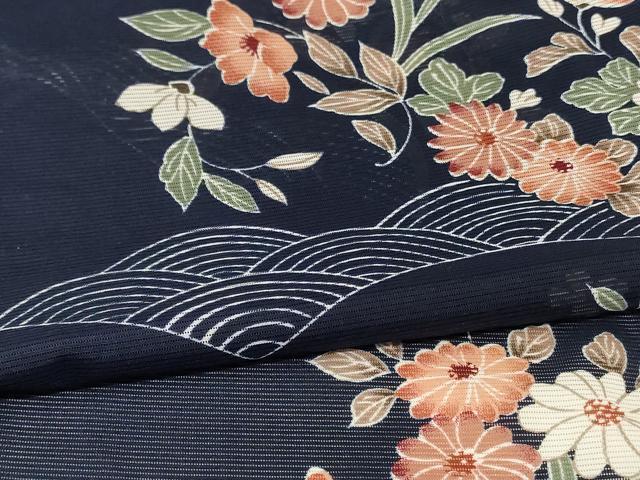 平和屋着物＊夏物　小紋　絽　草花文　洗える着物　AABH3192jd 平和屋着物＊夏物 小紋 絽 草花文 洗える着物 AABH3192jd