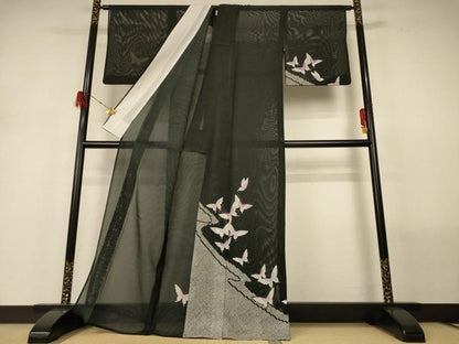平和屋着物＊夏物 訪問着 絽 舞蝶文 洗える着物 AABH3197jd