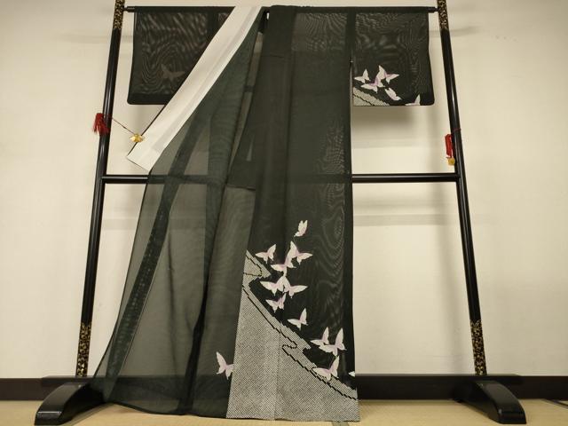 平和屋着物＊夏物 訪問着 絽 舞蝶文 洗える着物 AABH3197jd