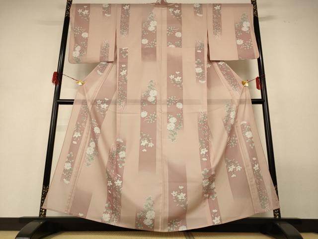 平和屋着物＊夏物 小紋 絽 草花文 洗える着物 AABH3198jd