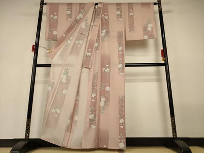 平和屋着物＊夏物 小紋 絽 草花文 洗える着物 AABH3198jd