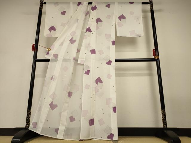 平和屋着物＊夏物 小紋 絽 色紙花文 洗える着物 AABH3200jd