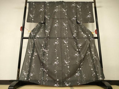 平和屋着物＊夏物 小紋 絽 草花文 洗える着物 AABH3216jd