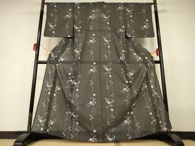 平和屋着物＊夏物 小紋 絽 草花文 洗える着物 AABH3216jd