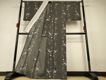 平和屋着物＊夏物 小紋 絽 草花文 洗える着物 AABH3216jd